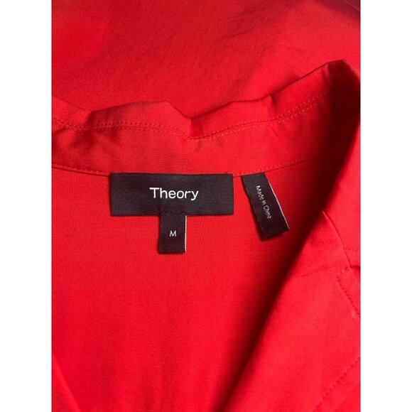 Theory Button Up Short Sleeve Camp Blouse Size MED Red Color - Picture 5 of 8